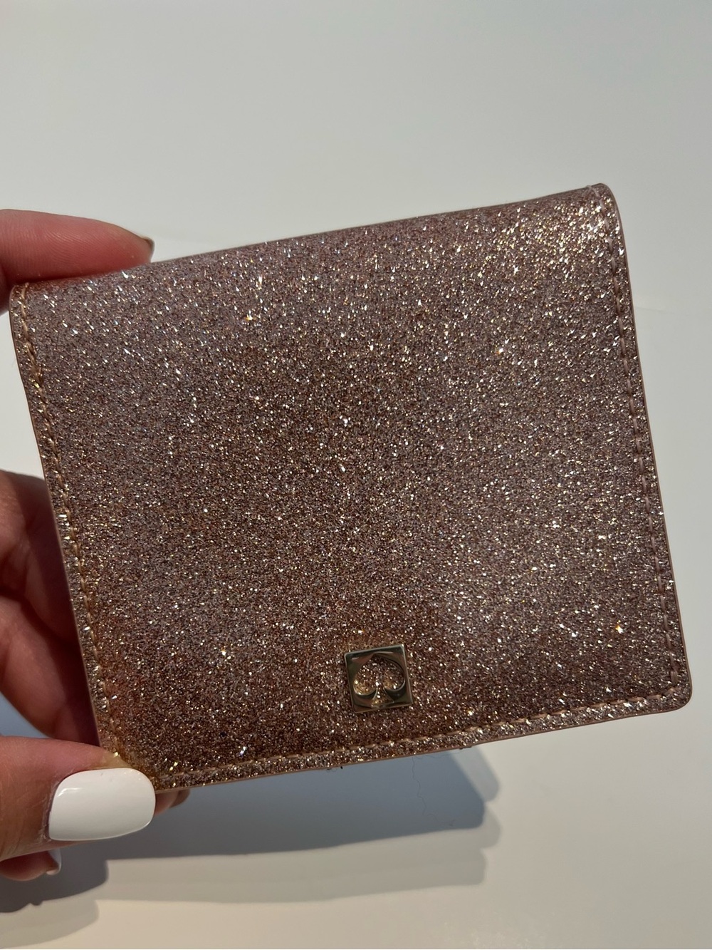 Kate Spade Glitter Compact Wallet with Logo Detail - Rose Gold